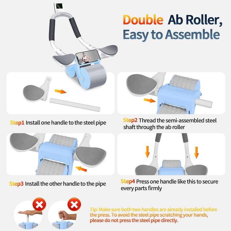 Tixahi Ab Roller Wheel with Timer & Knee Mat, Home Workout Auto Rebound Abdominal Wheel with Elbow Support - Core Workout Equipment for Strengthening Abs, Home Gym Exercise for Women & Men - Image 2